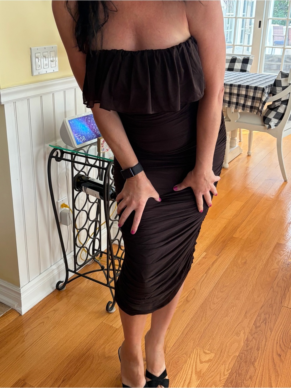 Torn by Ronny Kobo Black Strapless Ruffle Bodycon Dress